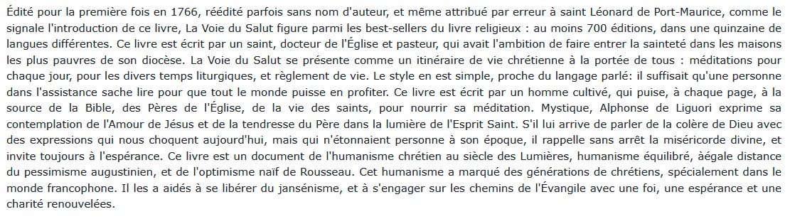Saint ALPHONSE DE LIGUORI, La Voie du Salut