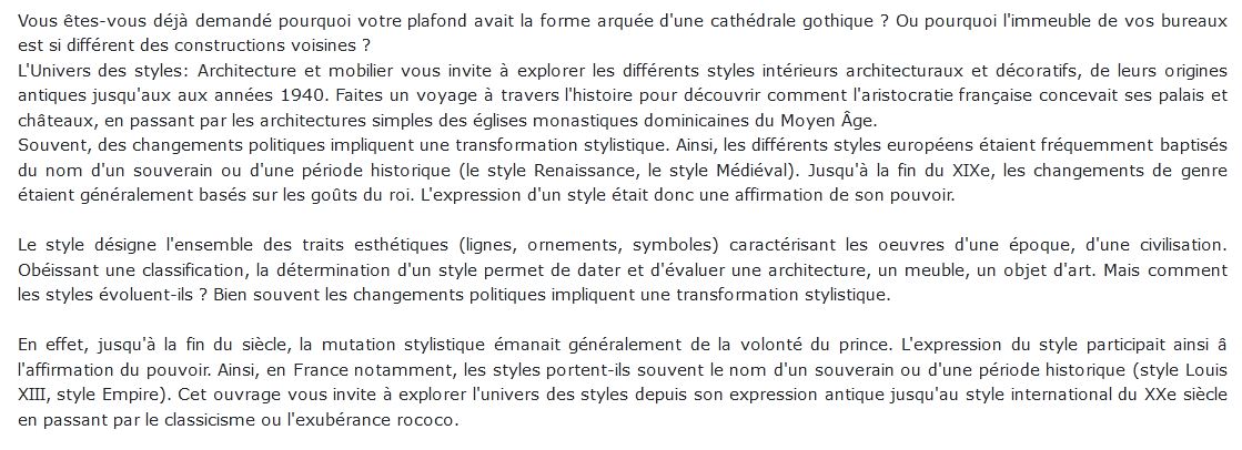 Connaître et reconnaître l'architecture et le mobilier