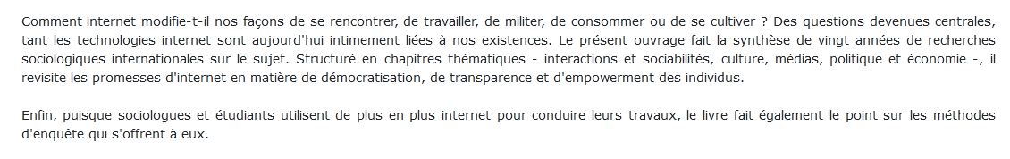 Sociologie d'internet livre