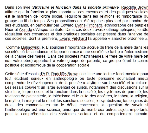 Structure et fonction dans la société primitive, Alfred Radcliffe-Brown
