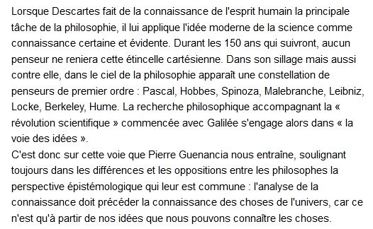  La voie des idées, de Descartes à Hume. Une histoire personnelle de la philosophie 
