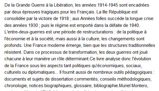  La France de 1914 à 1945 Muriel Montéro, 