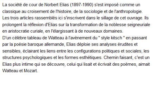 Le déclin de l'art de cour Norbert Elias