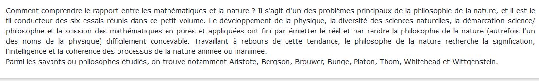 mathématiques et le monde sensible