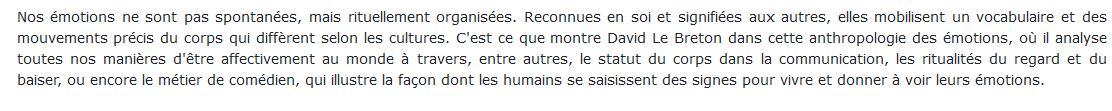 Anthropologie des émotions le breton