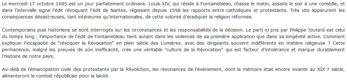 La Révocation de l'édit de Nantes