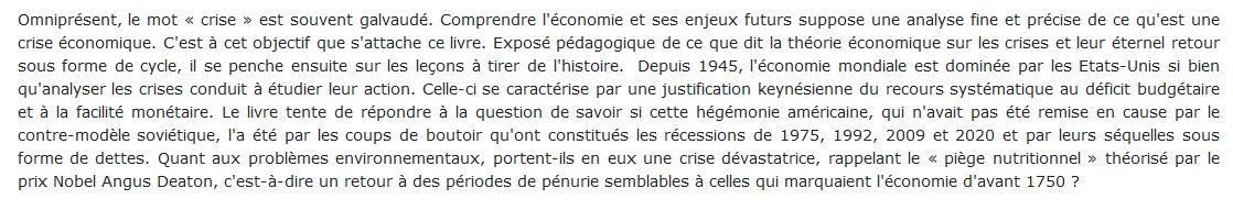 Comprendre les crises économiques livre