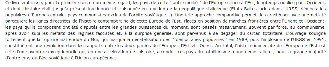 Histoire de l'Europe de l'Est livre