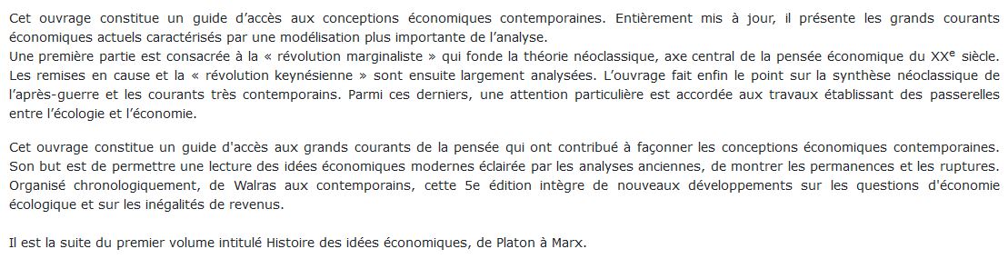 Histoire des idées économiques livre
