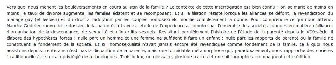 Métamorphoses de la parenté anthropologie