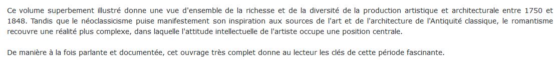 Neoclassicisme et Romantisme livre