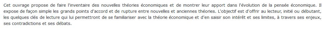Nouvelles théories économiques 2e edition