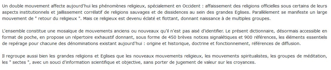 Religions, églises, sectes, nouveaux mouvements religieux, mouvements spiritualistes