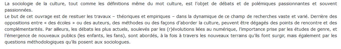 Sociologie de la culture 2e edition