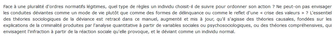 Sociologie de la déviance livre