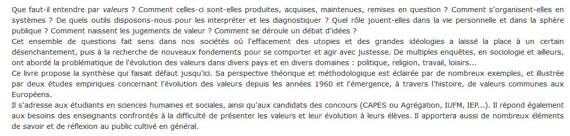 Sociologie des valeurs livre