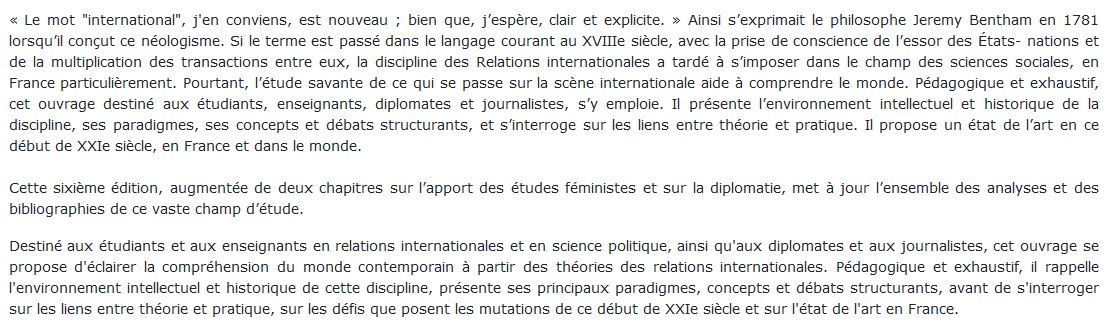 Théories des relations internationales livre