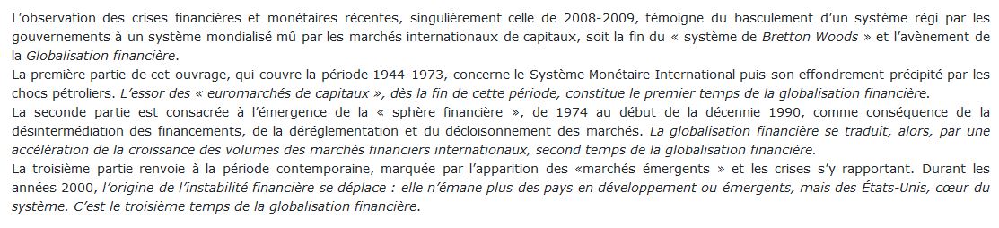 Essor, crises et perspectives des marchés financiers internationaux