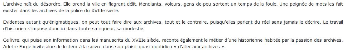 Le Goût de l'archive farge