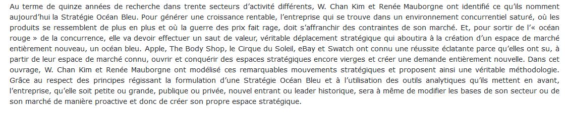 Stratégie Océan Bleu livre