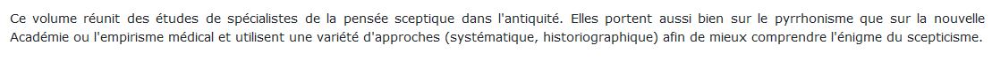 Études sur le scepticisme antique