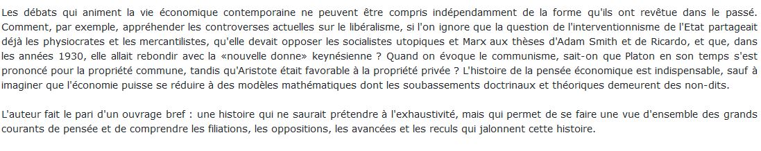 histoire de la pensée économique