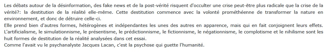 La crise de la réalité - Formes et mécanismes d'une destitution, Christian Godin