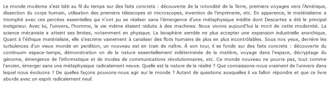 Comment les sciences de pointe conduisent à une nouvelle métaphysique