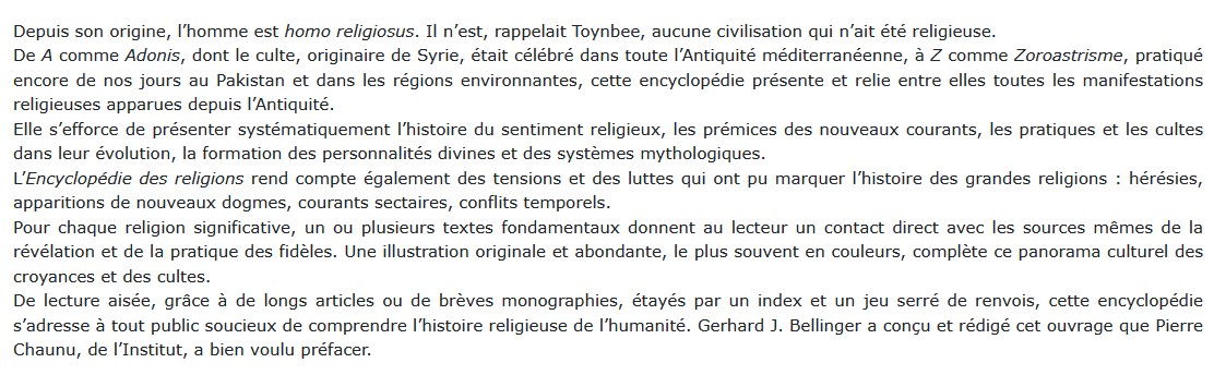 Encyclopédie des religions, Gerhard J. Bellinger