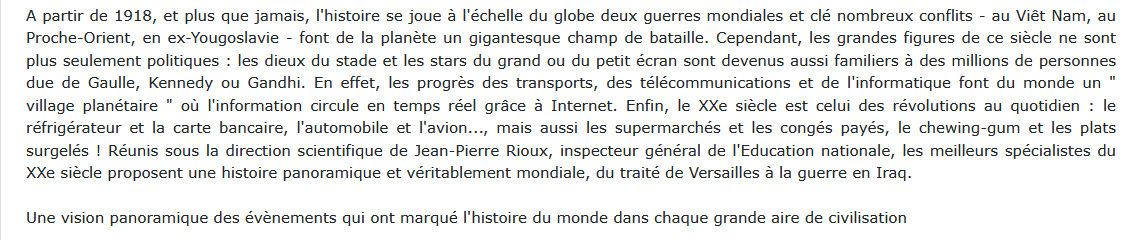 Une histoire du monde contemporain, Jean-Pierre Rioux