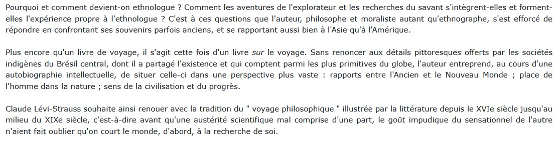 Tristes tropiques, Claude Lévi-Strauss