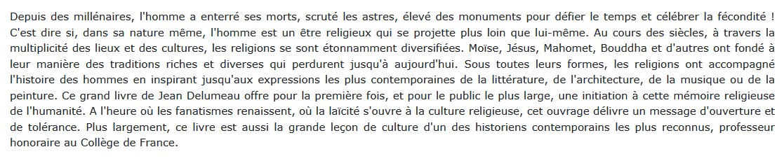 Des religions et des hommes, Jean Delumeau