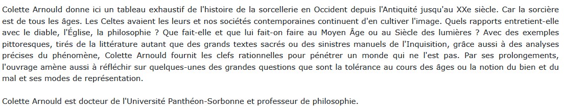 Histoire de la sorcellerie, Arnould Colette 