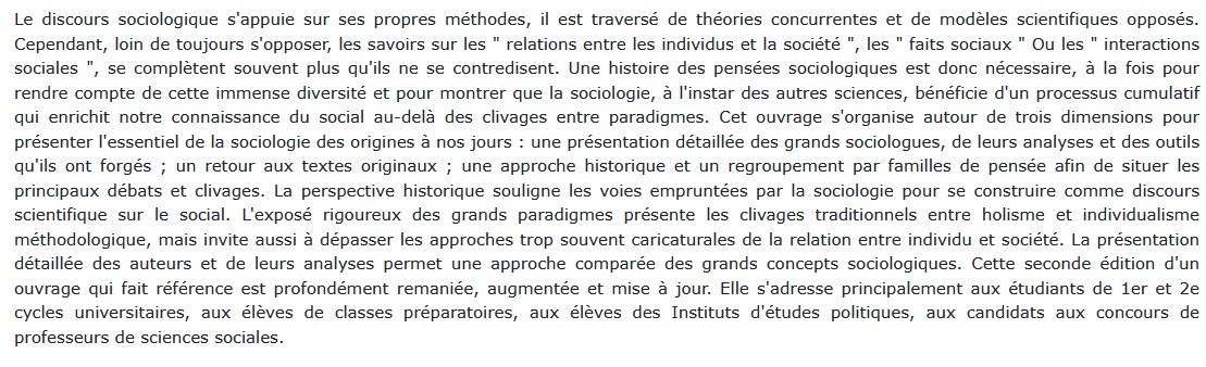 Histoire des pensées sociologiques, Jean-Pierre Delas et Bruno Milly