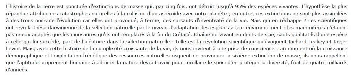 La Sixième extinction - Évolution et catastrophes