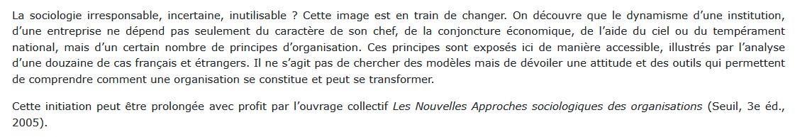 La Sociologie des organisations, Philippe Bernoux