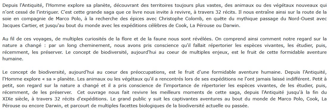 L'aventure de la biodiversité - 3000 ans d'expéditions naturalistes,