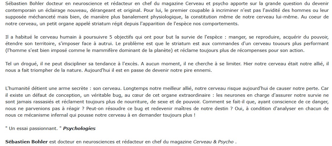 Le Bug Humain, Sébastien Bohler