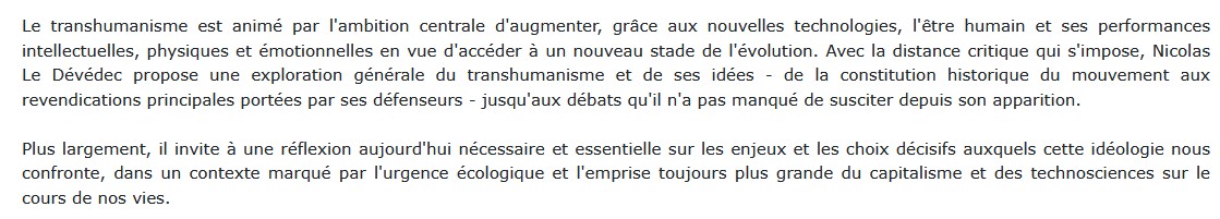Le Transhumanisme, Nicolas Le Dévédec