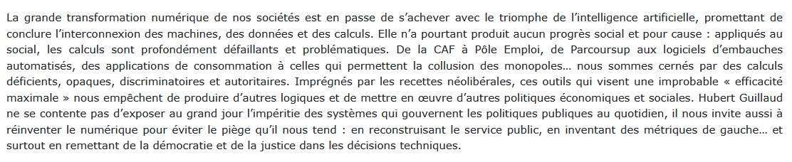 Les algorithmes contre la société, Hubert Guillaud