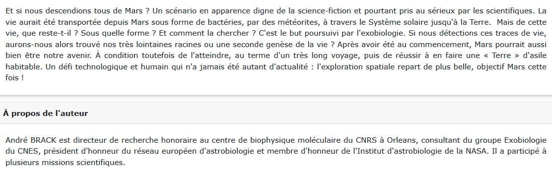 Mars notre passé et notre avenir, André BRACK