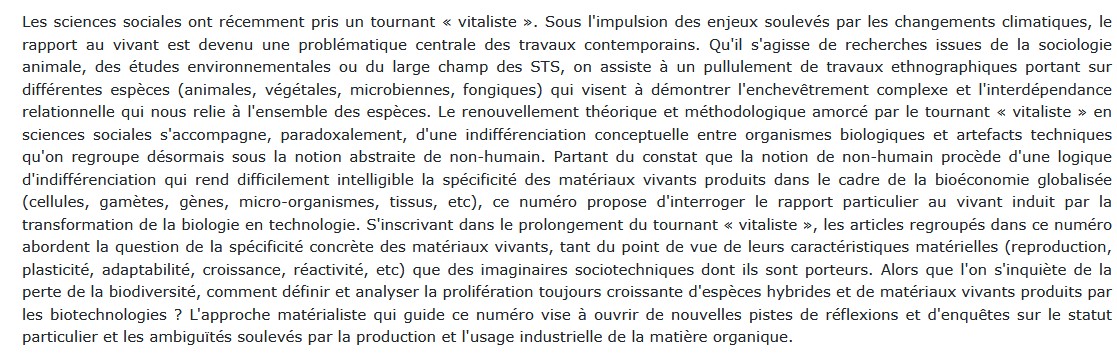 Matériaux vivants - Revue Socio-Anthropologie