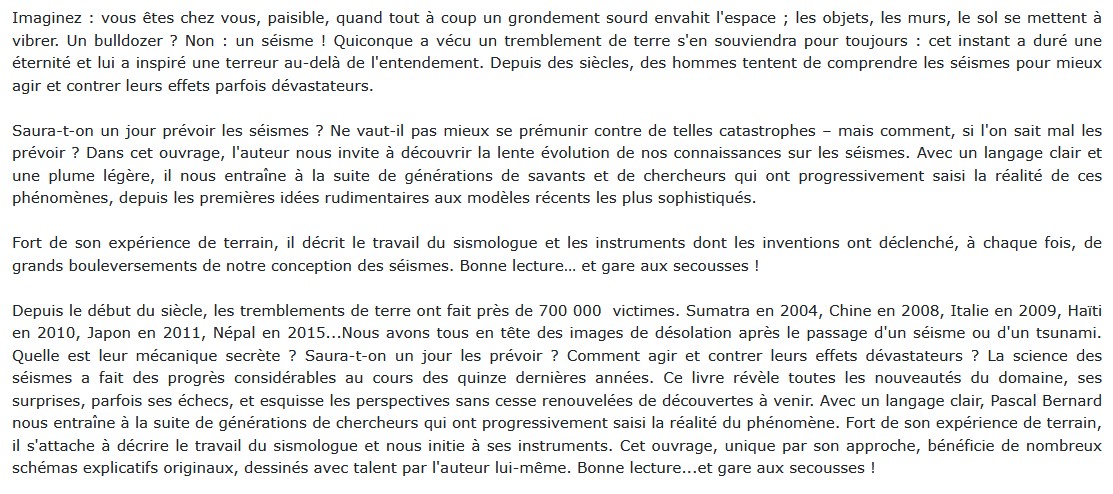 Pourquoi la terre tremble, Pascal Bernard
