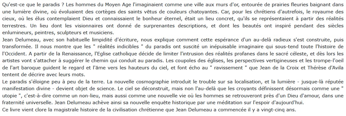 Que reste-t-il du paradis DELUMEAU