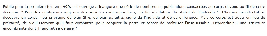 Anthropologie du corps et modernité, David Le Breton 