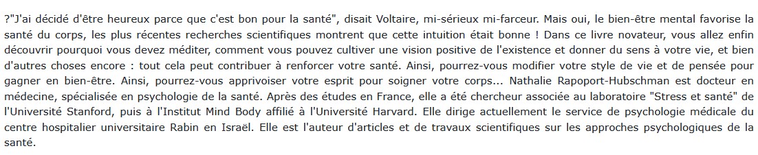 Apprivoiser l'esprit, guérir le corps, Nathalie Rapoport-Hubschman