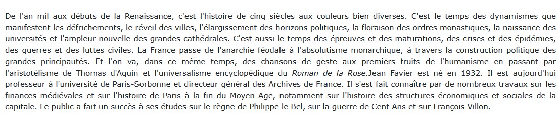 Histoire de France - Le temps des Principautés : de l'an Mil à 1515, Jean Favier 