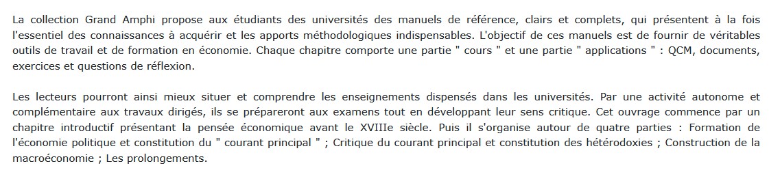 Histoire de la pensée économique, BAILLY JL. et BURIDANT J. 