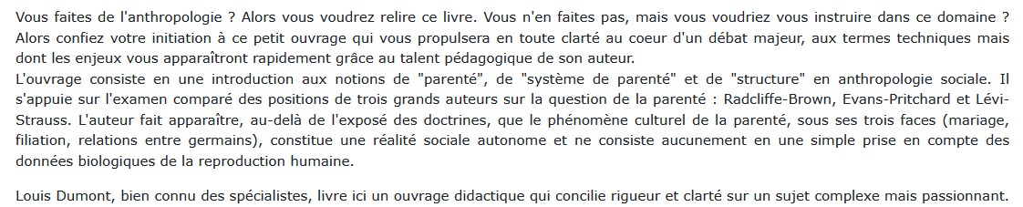 Introduction à deux théories d'anthropologie sociale, Louis Dumont 