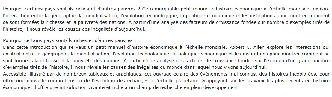 Introduction à l'histoire économique mondiale, Robert C. Allen